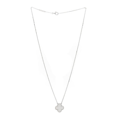 Van Cleef & Arpels 18K White Gold Mother Of Pearl Vintage Alhambra Pendant Necklace 3 of 4