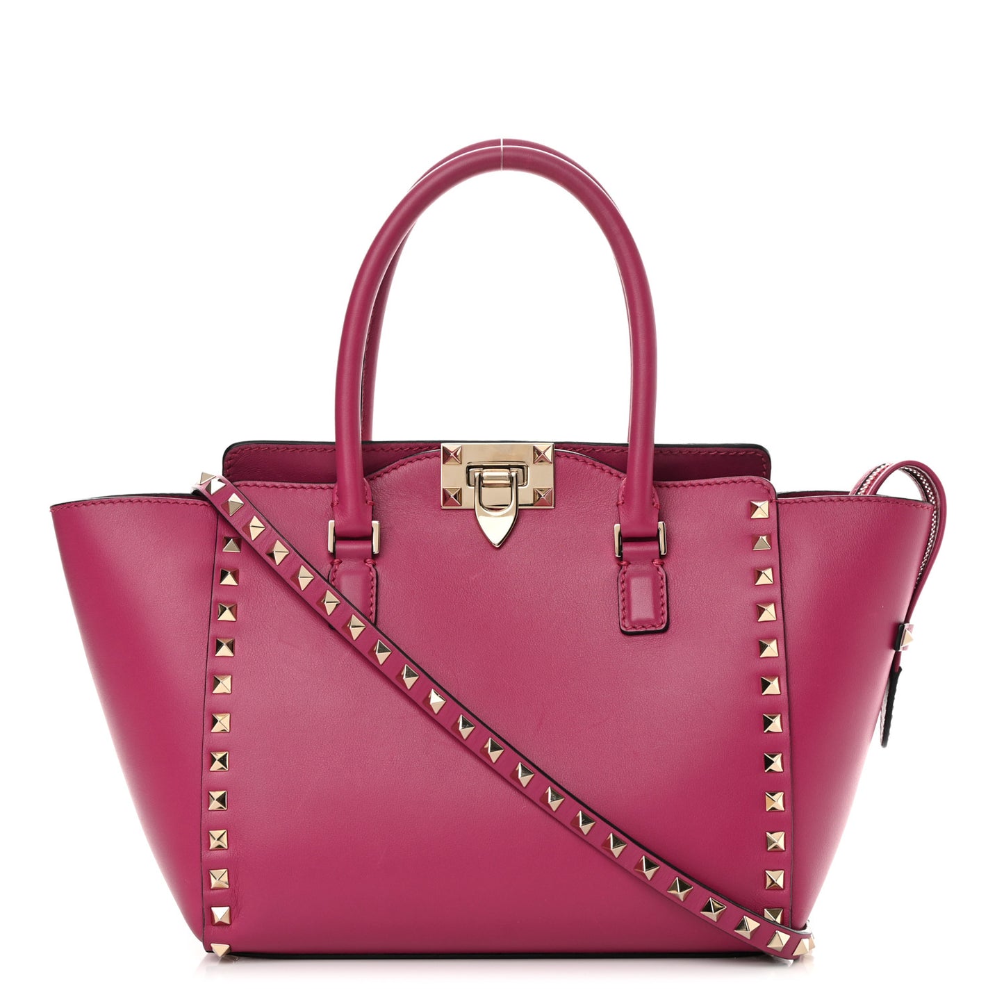 Vitello Small Rockstud Double Handle Tote Deep Cyclamin