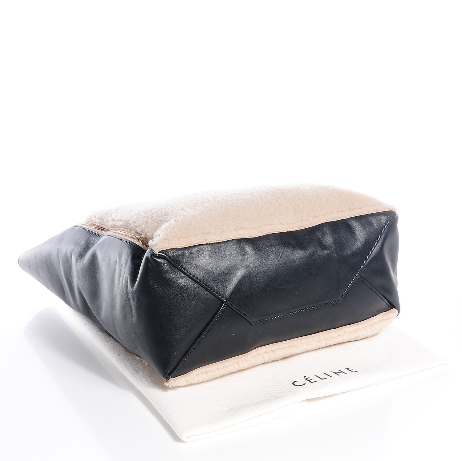 Celine Shearling Calfskin Vertical Zip Gusset Cabas Black 4 of 9