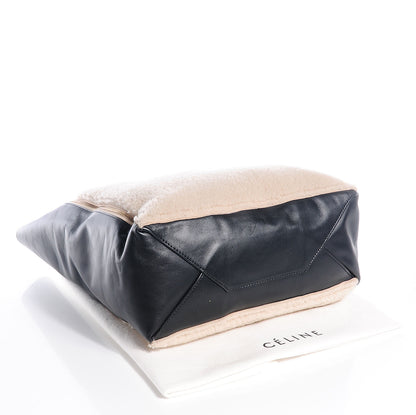 Celine Shearling Calfskin Vertical Zip Gusset Cabas Black 4 of 9