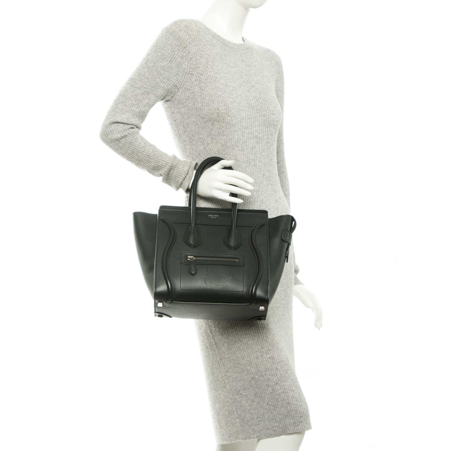 Celine Drummed Calfskin Micro Luggage Black 2 of 7
