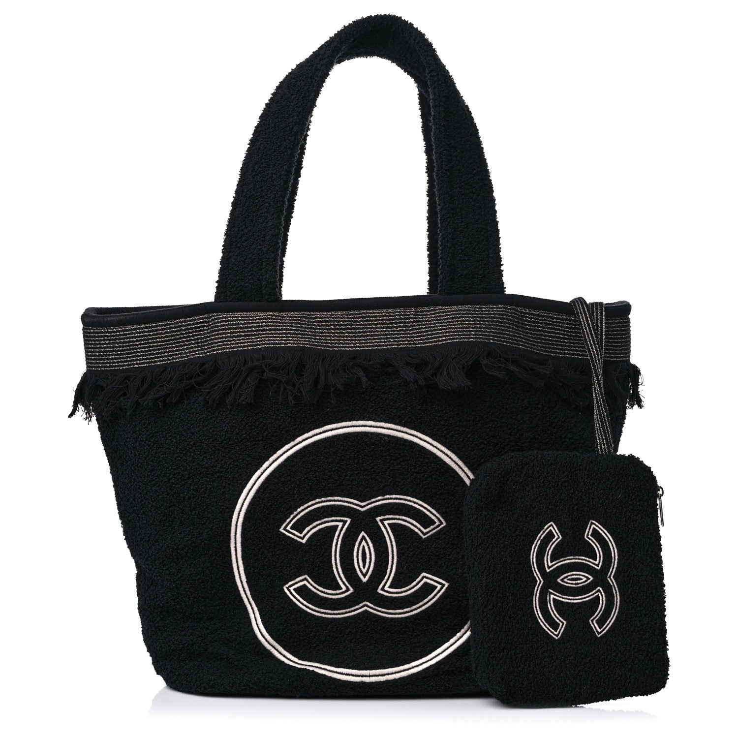 Chanel Terry Cotton CC Beach Tote Towel Set Black 1 of 9