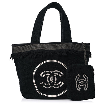 Chanel Terry Cotton CC Beach Tote Towel Set Black 1 of 9