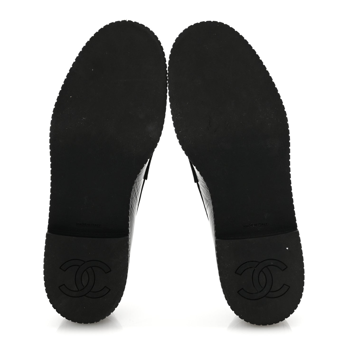Shiny Crumpled Calfskin CC Mocassin Loafers 38 Black