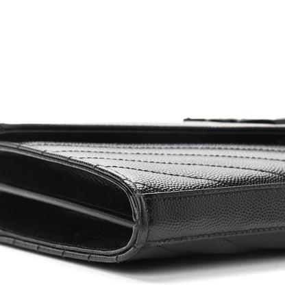 Saint Laurent Grain De Poudre Matelasse Chevron Monogram Chain Wallet Black 8 of 16