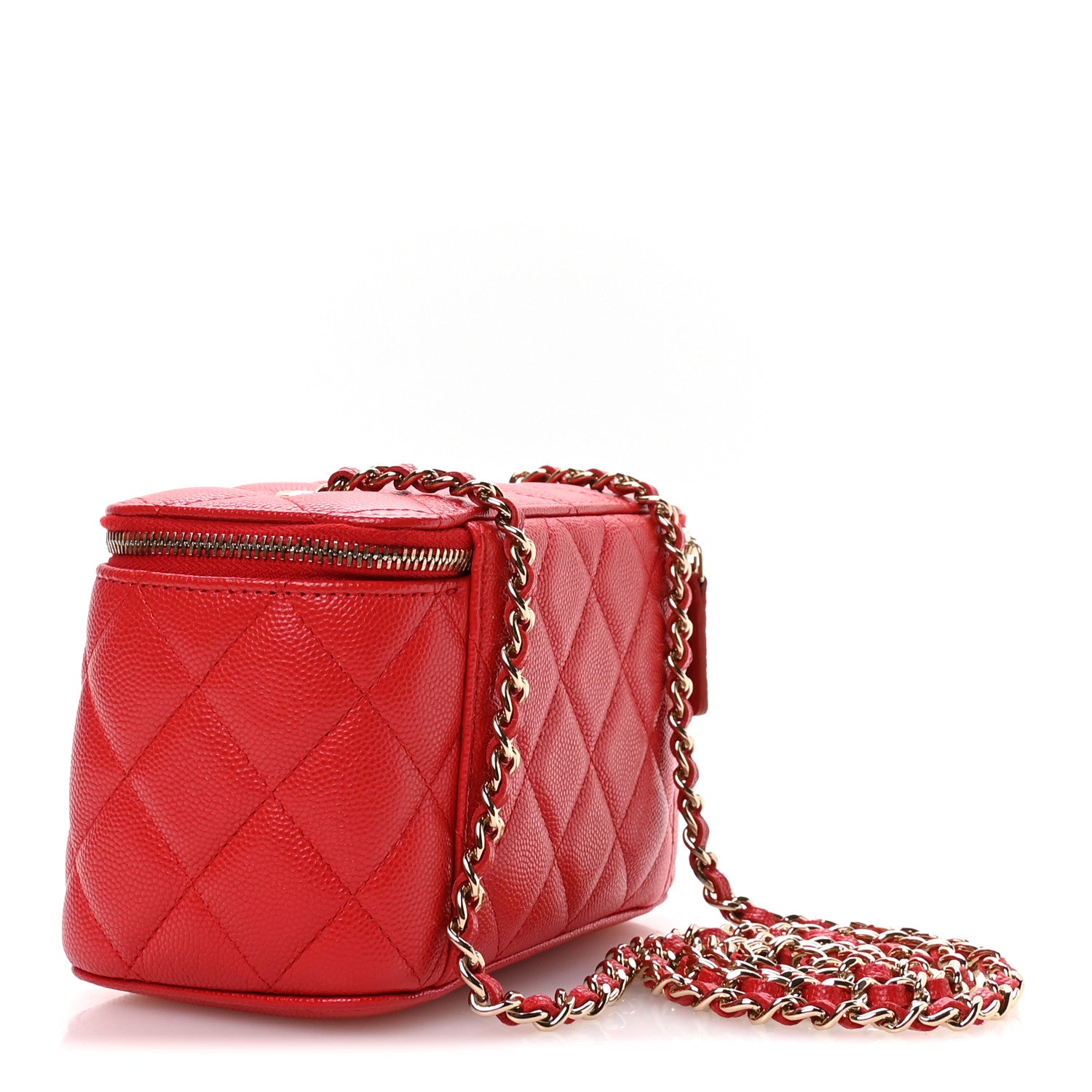 Chanel Caviar Quilted Small Vanity Case With Chain Red 3 of 11
