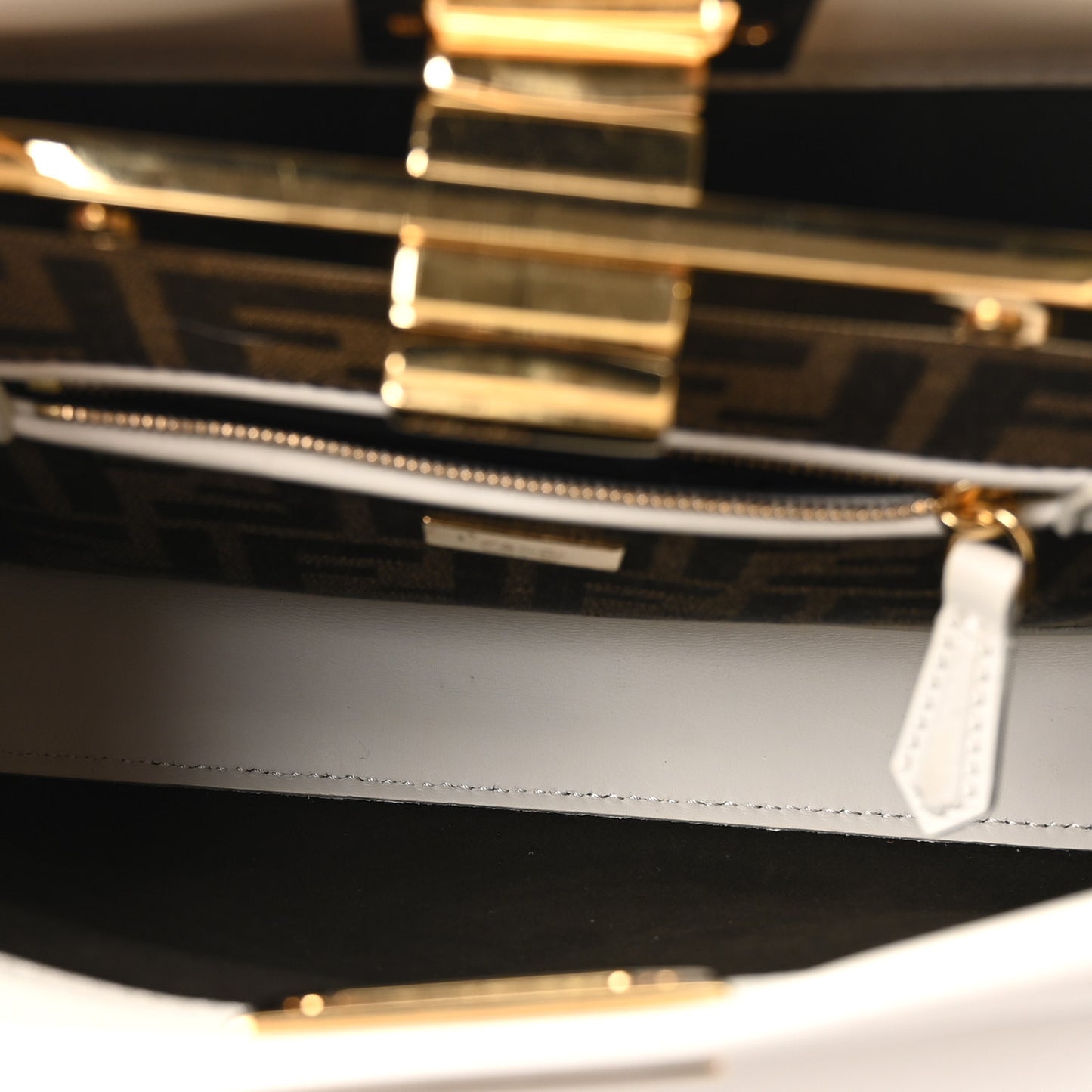 Vitello Seta Suede FF Mini Peekaboo Iconic Satchel White Ice