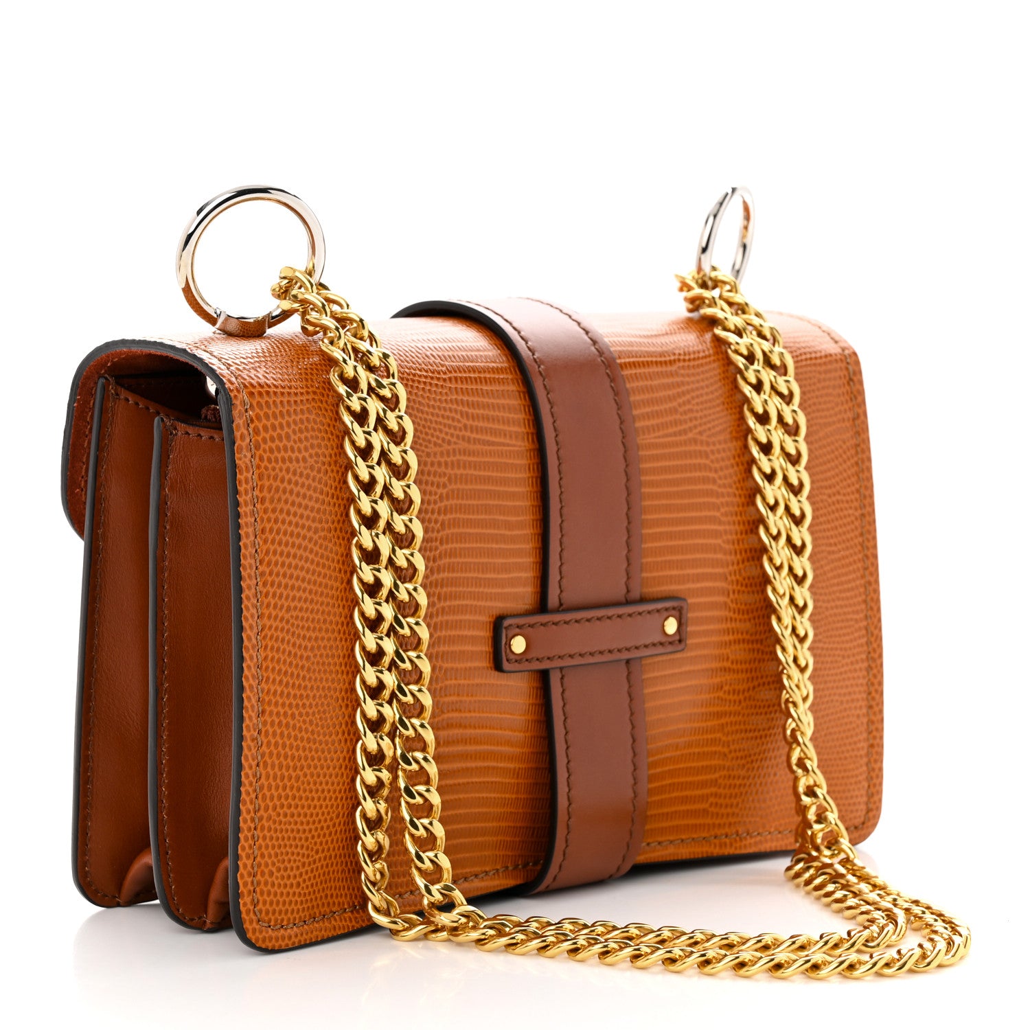Chloe Calfskin Lizard Crocodile Embossed Aby Chain Shoulder Bag Brown Green 3 of 13