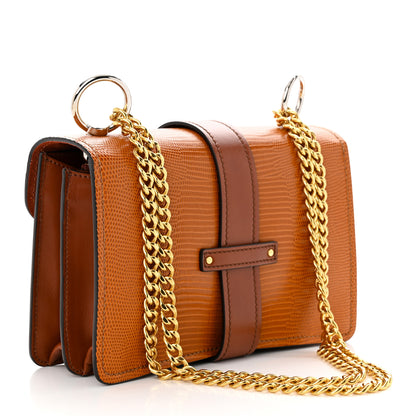 Chloe Calfskin Lizard Crocodile Embossed Aby Chain Shoulder Bag Brown Green 3 of 13