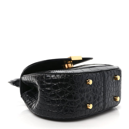 Versace Calfskin Crocodile Embossed Greca Goddess Mini Top Handle Bag Black 4 of 9