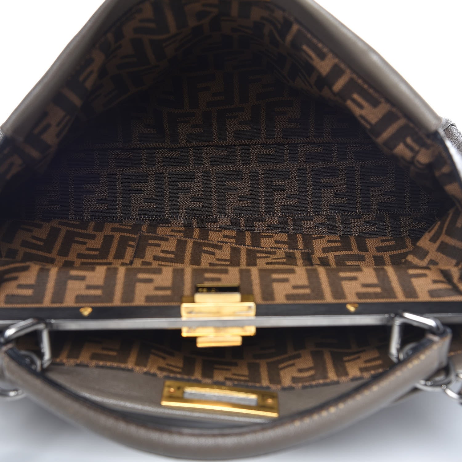 Fendi Goatskin Zucca Large Peekaboo Iconic Satchel Taupe Tobacco Moro 5 of 17