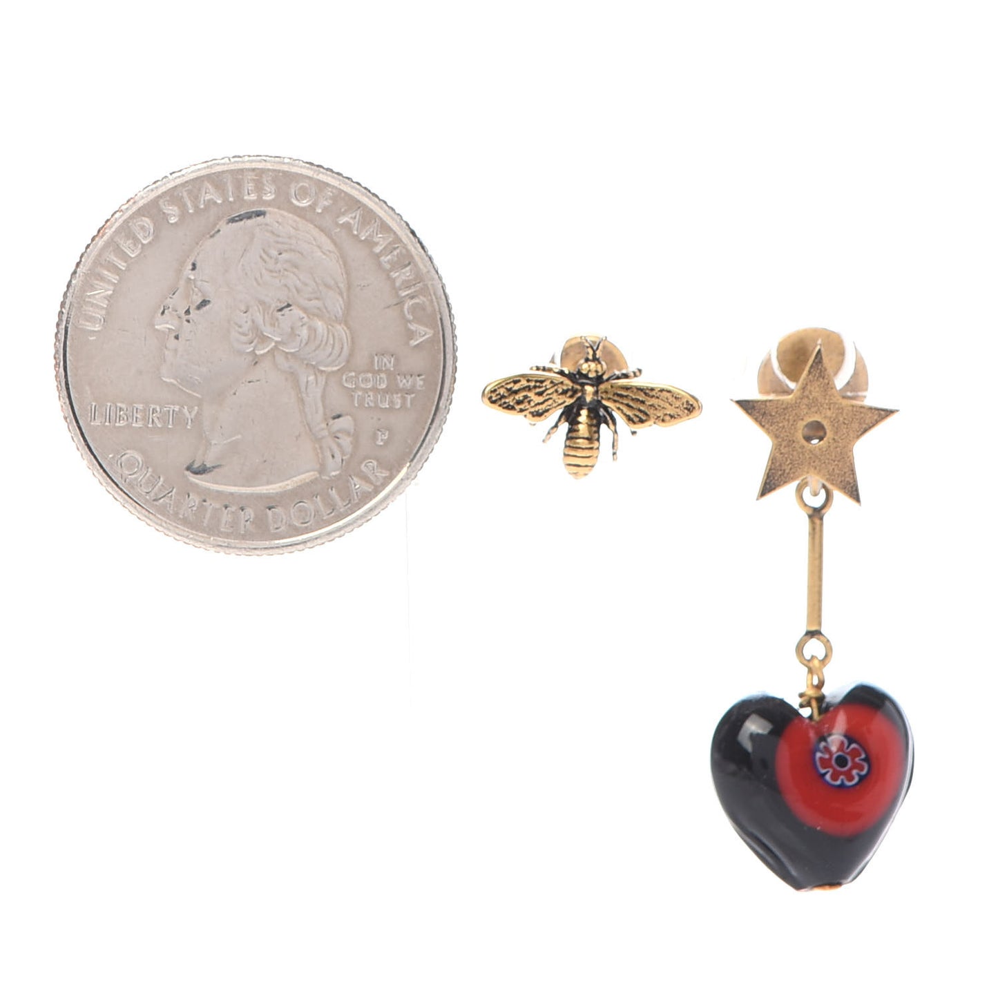 Metal Star Heart Bee D-Murrine Earrings Black Red