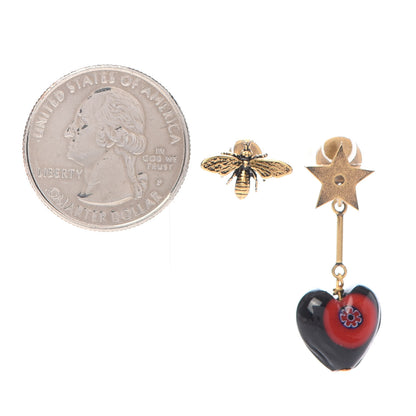Christian Dior Metal Star Heart Bee D-Murrine Earrings Black Red 2 of 4