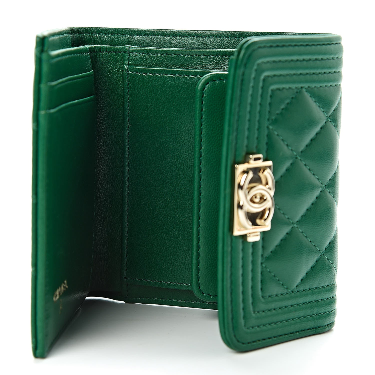 Chanel Lambskin Quilted Compact Boy Wallet Green 5 of 9