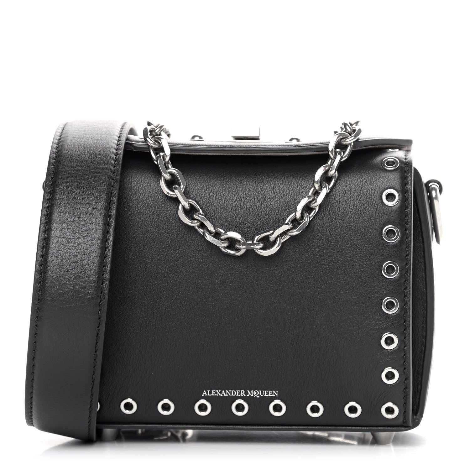 Alexander McQueen Fine Grain Goatskin Perforated Box Shoulder Bag 16 Black 1 of 11