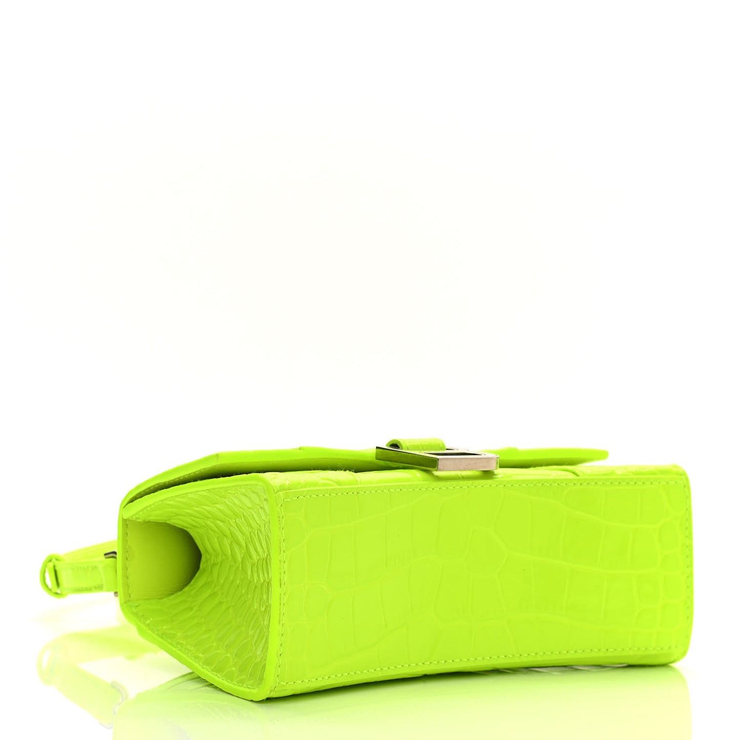 Shiny Calfskin Crocodile Embossed Hourglass Top Handle Bag XS Fluo Yellow