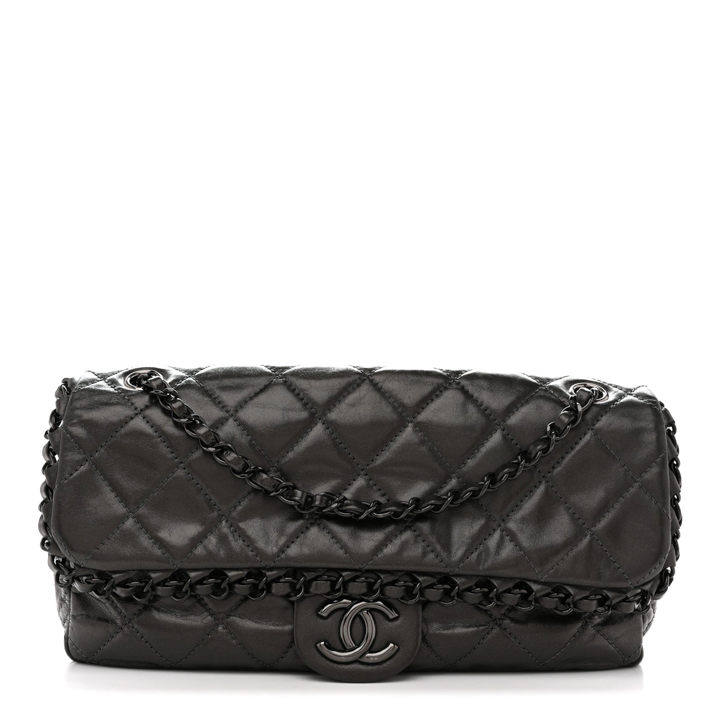 Calfskin Quilted Medium Chain Me Flap Grey