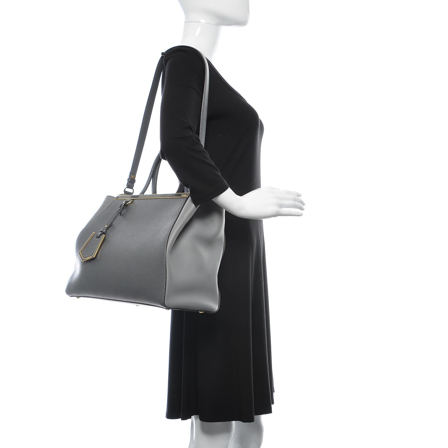 Fendi Vitello Elite Flamingo Regular 2Jours Tote Grigio Grigio Chiaro 2 of 19