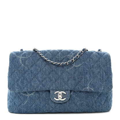 Chanel Denim Quilted CC Print Jumbo Single Flap Blue 1 of 10