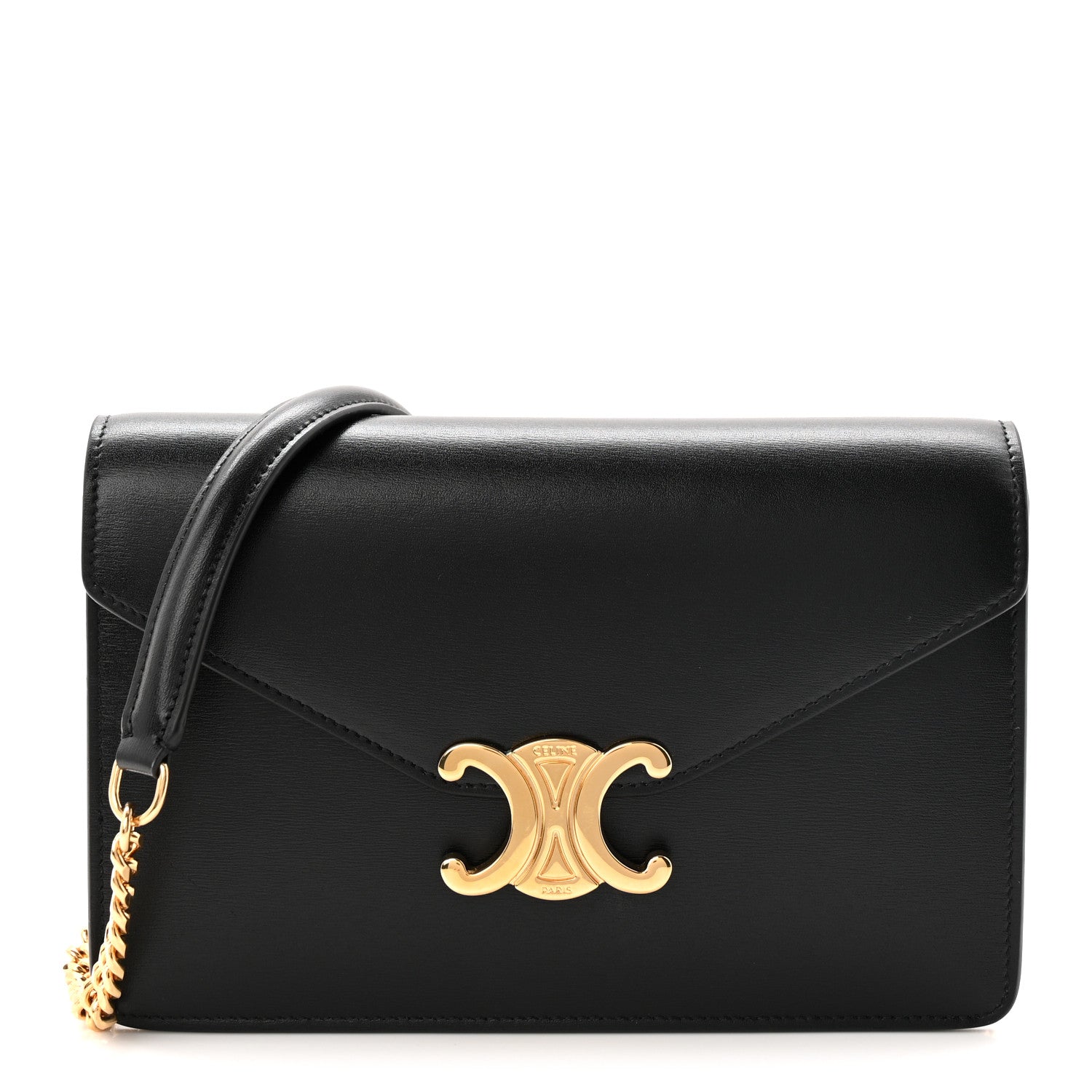 Celine Shiny Calfskin Triomphe Margo Wallet on Chain Black 1 of 11