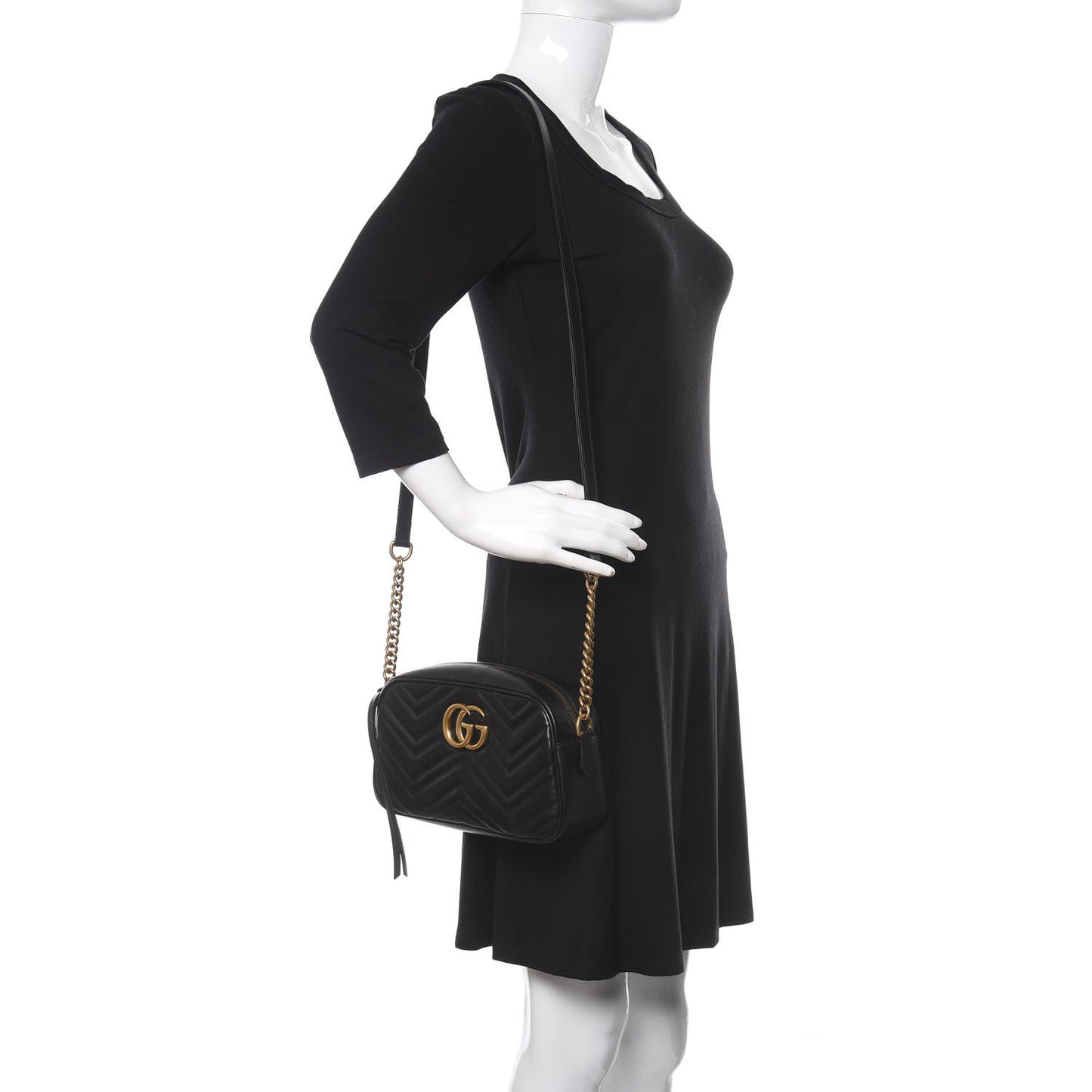 Calfskin Matelasse Small GG Marmont Chain Shoulder Bag Black
