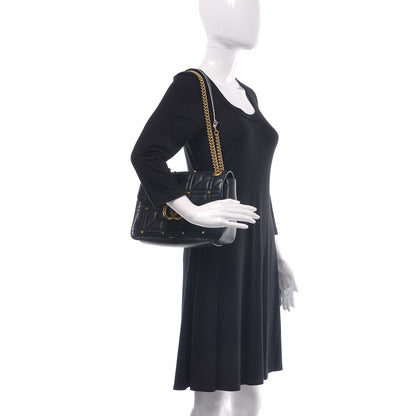 Gucci Calfskin Matelasse Studded Medium GG Marmont Shoulder Bag Black 2 of 12