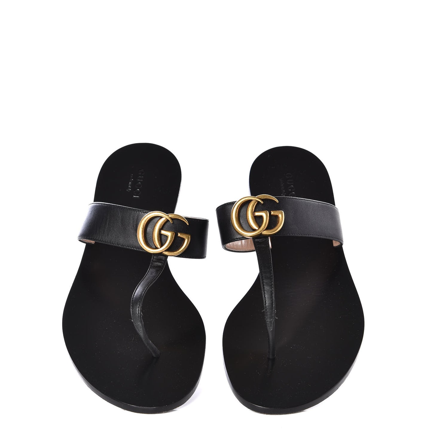 Calfskin GG Marmont Thong Sandals 39.5 Black