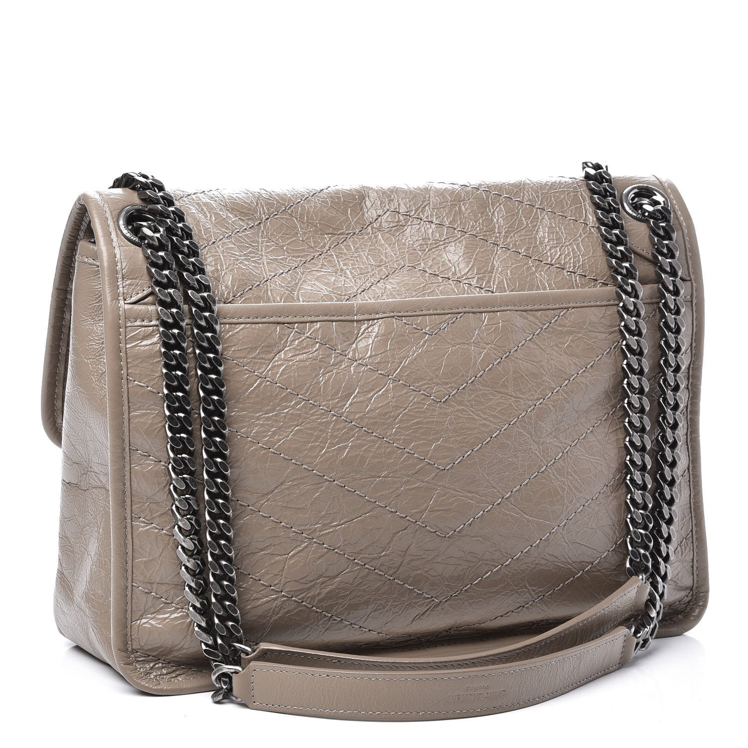 Saint Laurent Crinkled Calfskin Matelasse Monogram Medium Niki Chain Satchel Taupe 2 of 9