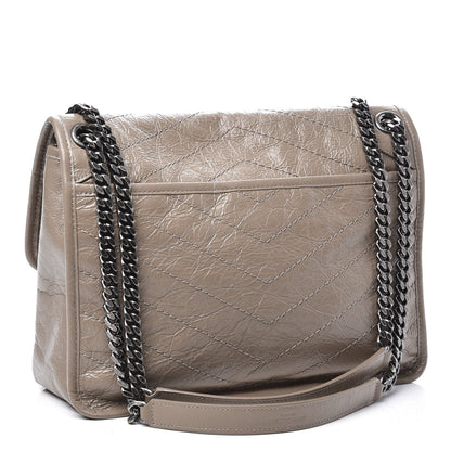 Saint Laurent Crinkled Calfskin Matelasse Monogram Medium Niki Chain Satchel Taupe 2 of 9