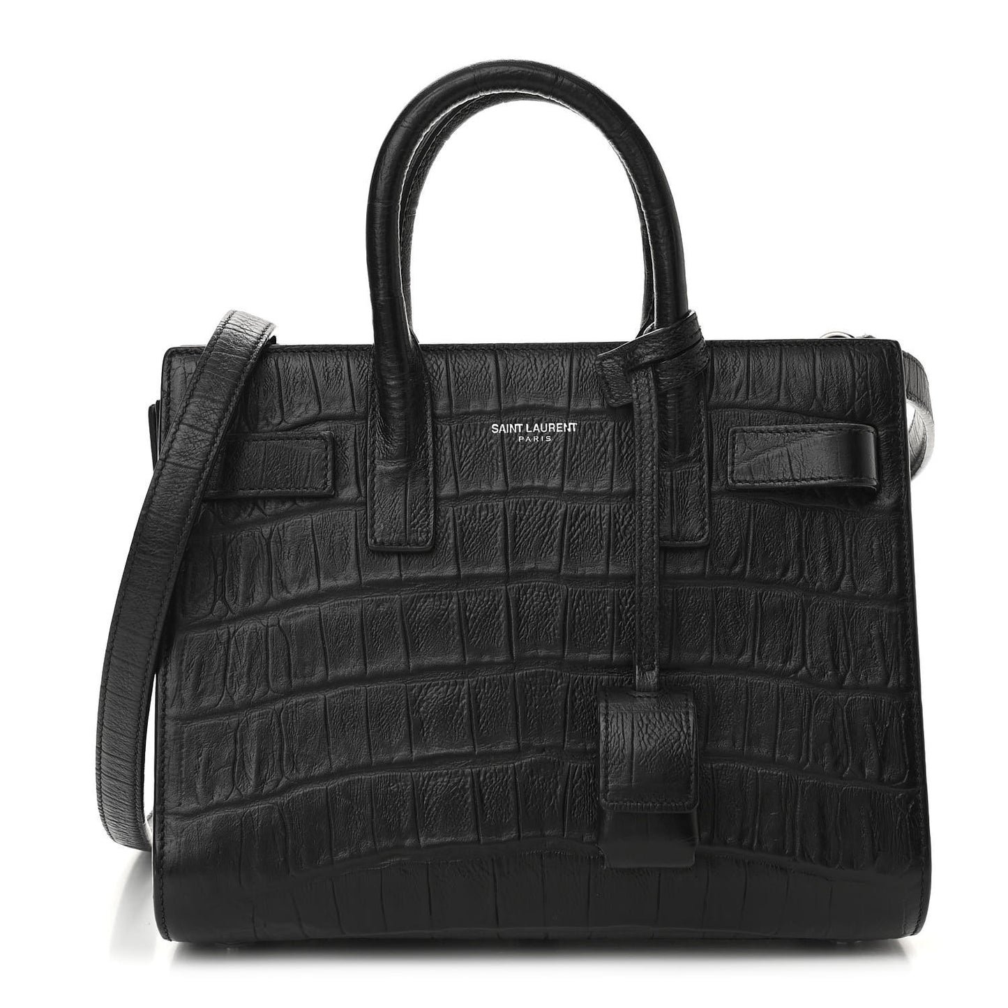 Calfskin Crocodile Embossed Nano Sac De Jour Black