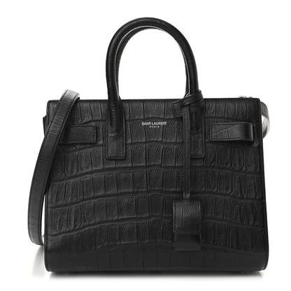 Saint Laurent Calfskin Crocodile Embossed Nano Sac De Jour Black 1 of 13