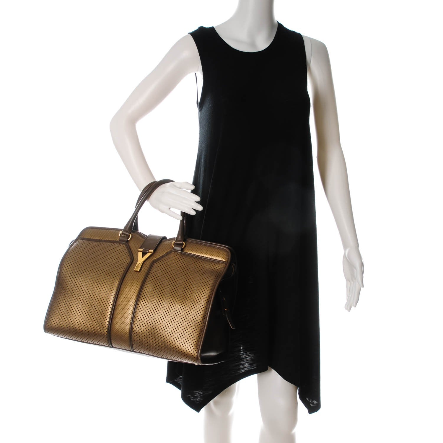 Saint Laurent Metallic Perforated Leather Large Cabas Chyc Bronze 2 of 8
