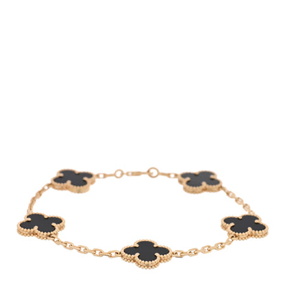 Van Cleef & Arpels 18K Yellow Gold Black Onyx 5 Motifs Vintage Alhambra Bracelet 1 of 4