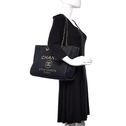 Chanel Lurex Canvas Small Deauville Tote Navy Blue Gold 2 of 10