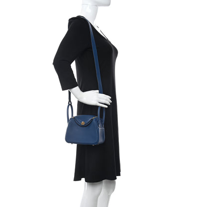 Hermes Taurillon Clemence Mini Lindy 20 Deep Bleu 2 of 11