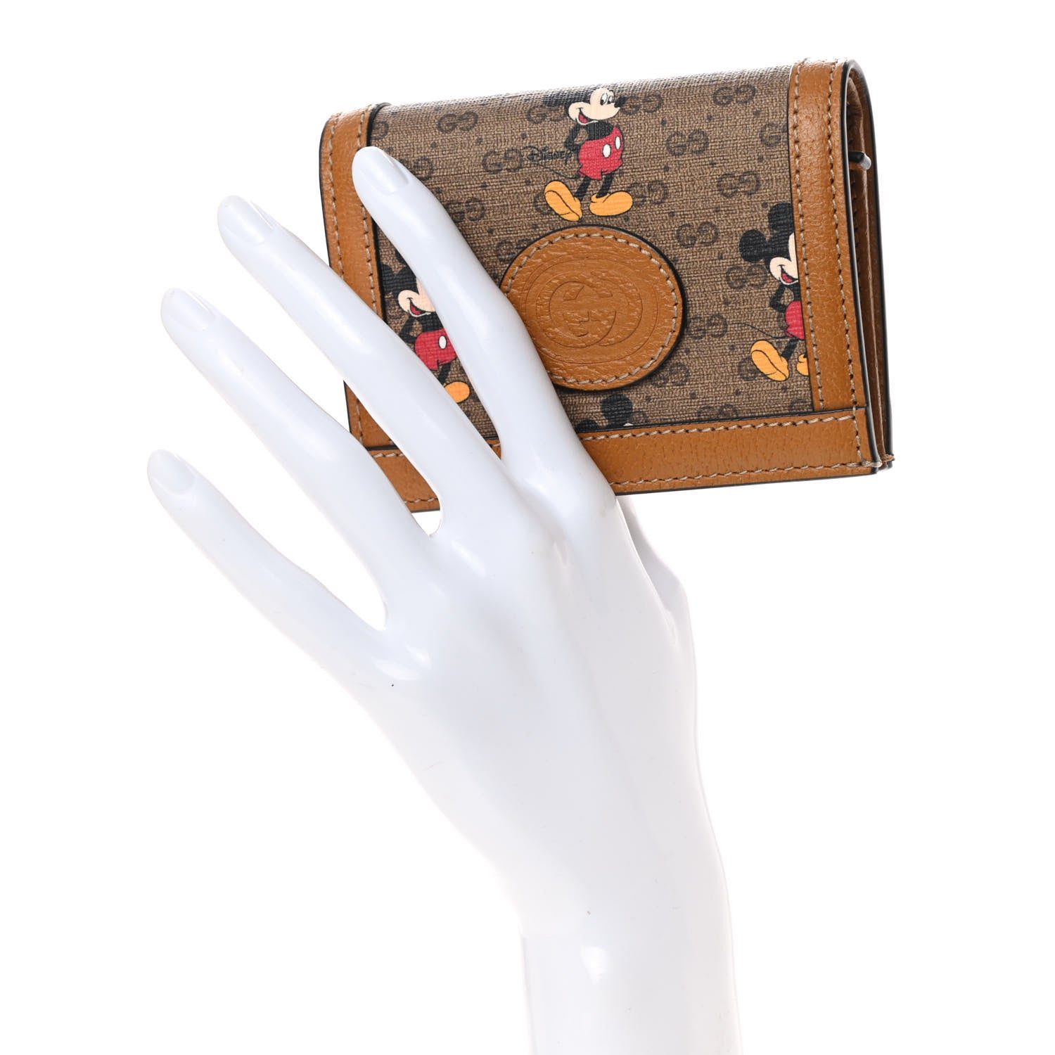 Gucci X DISNEY Mini Vintage GG Supreme Monogram Mickey Mouse Card Holder Wallet Beige Vintage Sun Oil 2 of 9