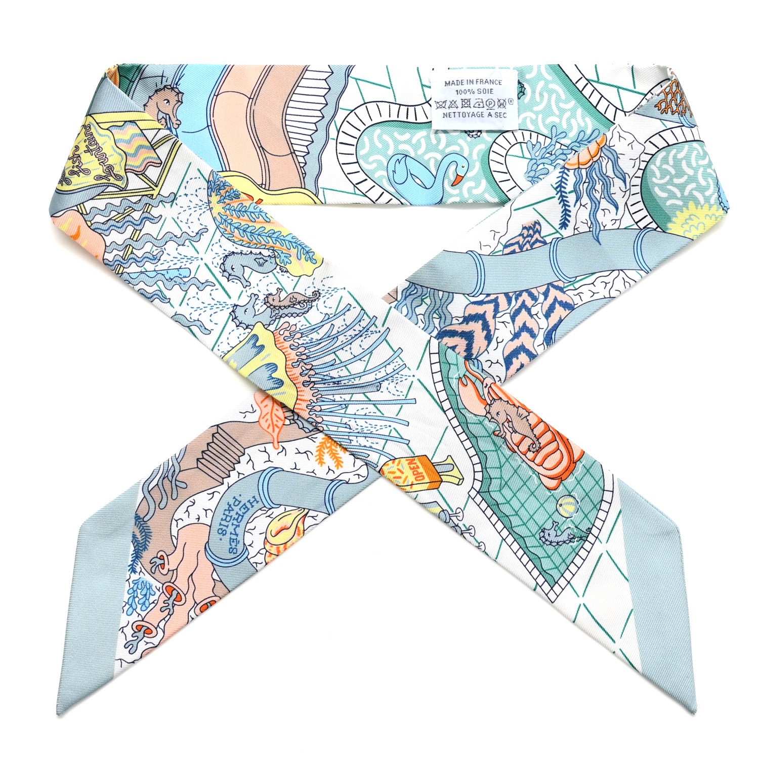 Hermes Silk Splash Park Twilly  Vert De Gris Jaune Bleu 1 of 4