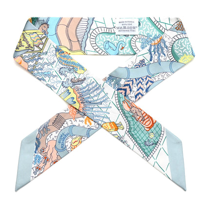 Hermes Silk Splash Park Twilly  Vert De Gris Jaune Bleu 1 of 4