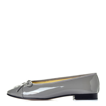 Chanel Patent Calfskin CC Cap Toe Ballerina Flats 36 Dark Grey 1 of 8