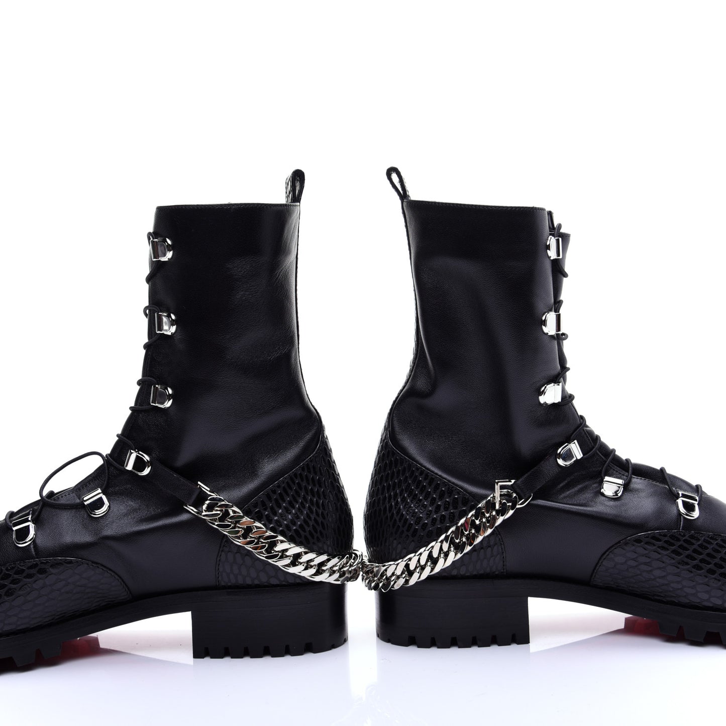Calfskin Snake Print Horse Guarda Flat Boots 40.5 Black