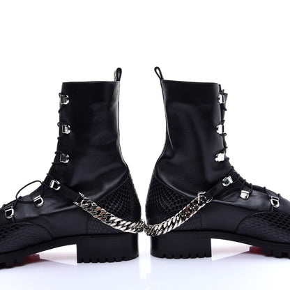 Christian Louboutin Calfskin Snake Print Horse Guarda Flat Boots 40.5 Black 12 of 12