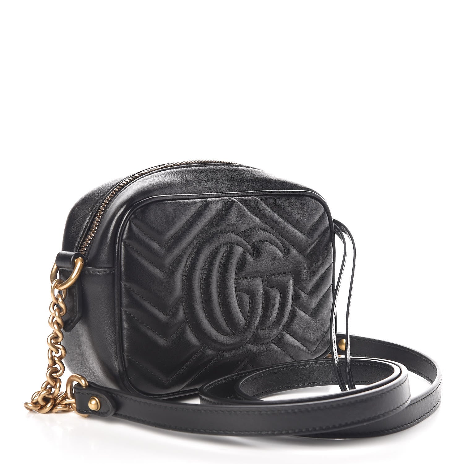 Gucci Calfskin Matelasse Mini GG Marmont Chain Shoulder Bag Black 3 of 9