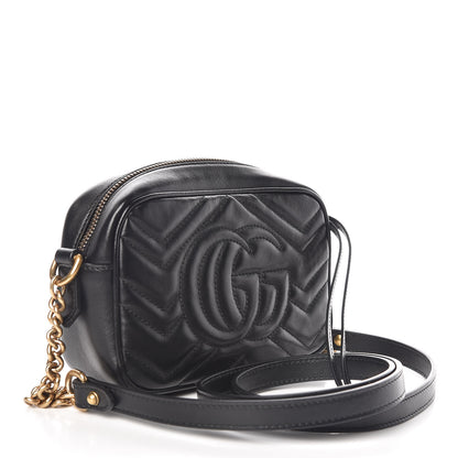 Gucci Calfskin Matelasse Mini GG Marmont Chain Shoulder Bag Black 3 of 9