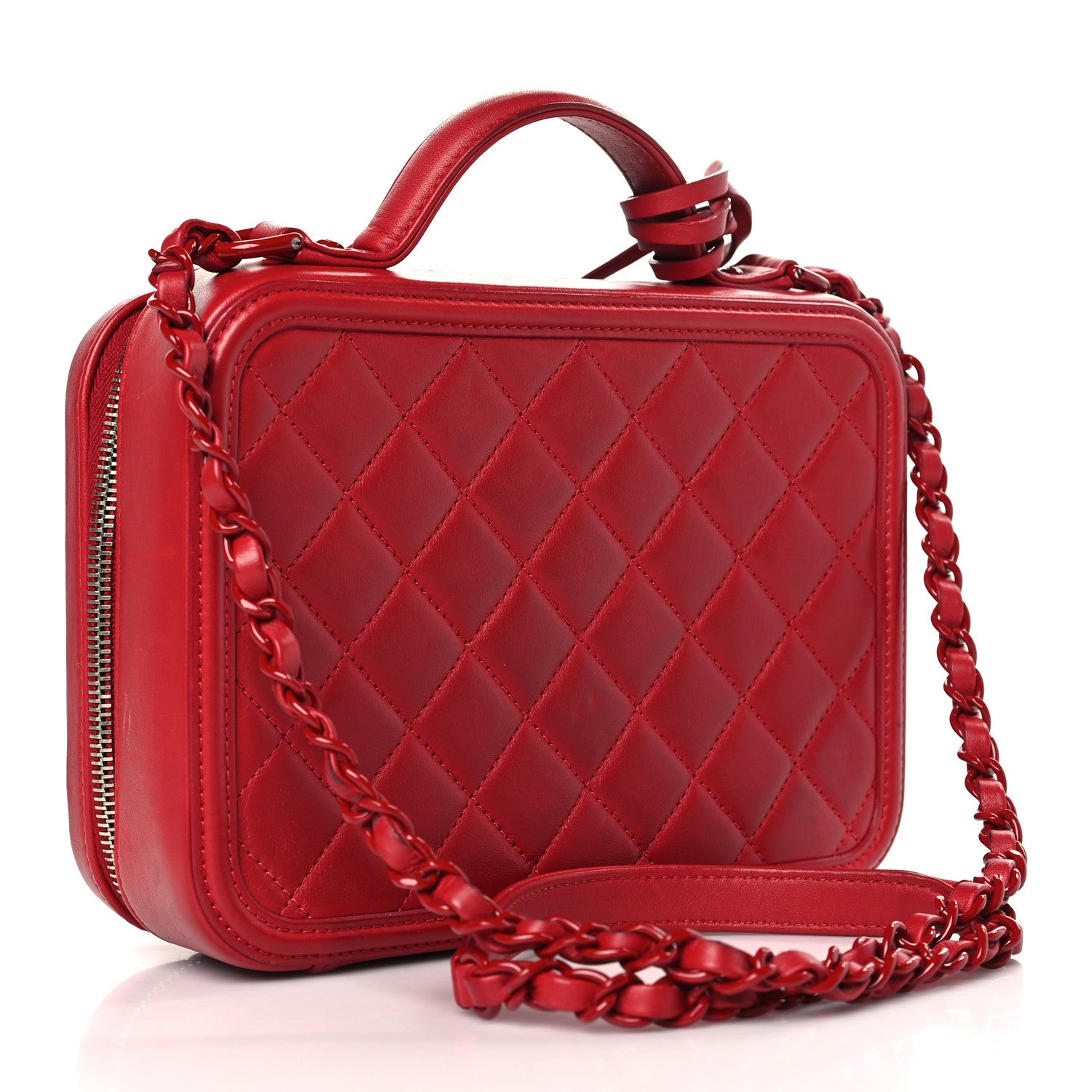 Chanel Lambskin Quilted Medium CC Filigree Vanity Case Dark Red 3 of 13