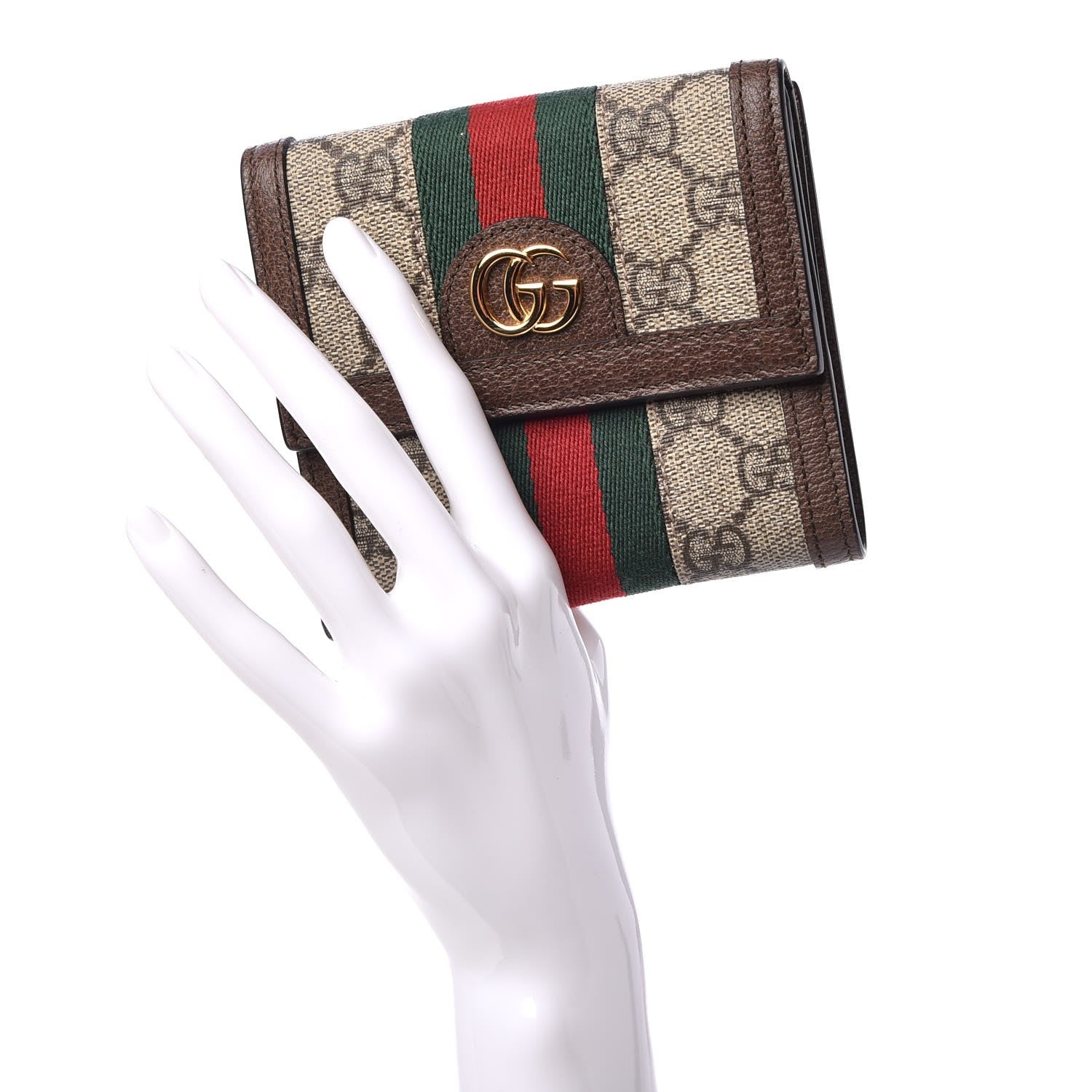 Gucci GG Supreme Monogram Web Ophidia French Flap Wallet Beige New Acero 2 of 8