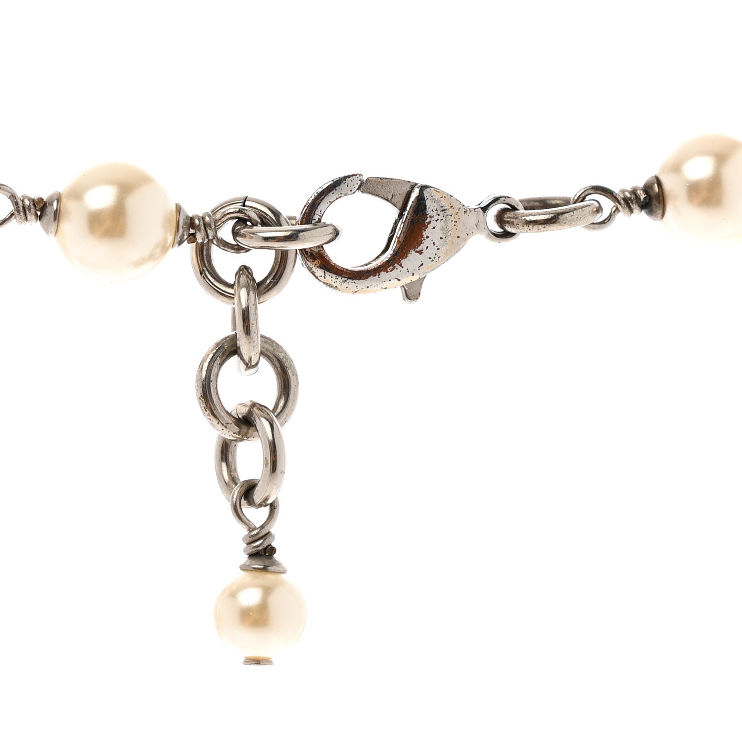Chanel Crystal Pearl CC Long Necklace Silver Pearly White 5 of 8