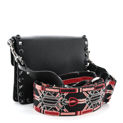 Valentino Garavani Calfskin Small Guitar Strap Rockstud Rolling Shoulder Flap Bag Black 3 of 13