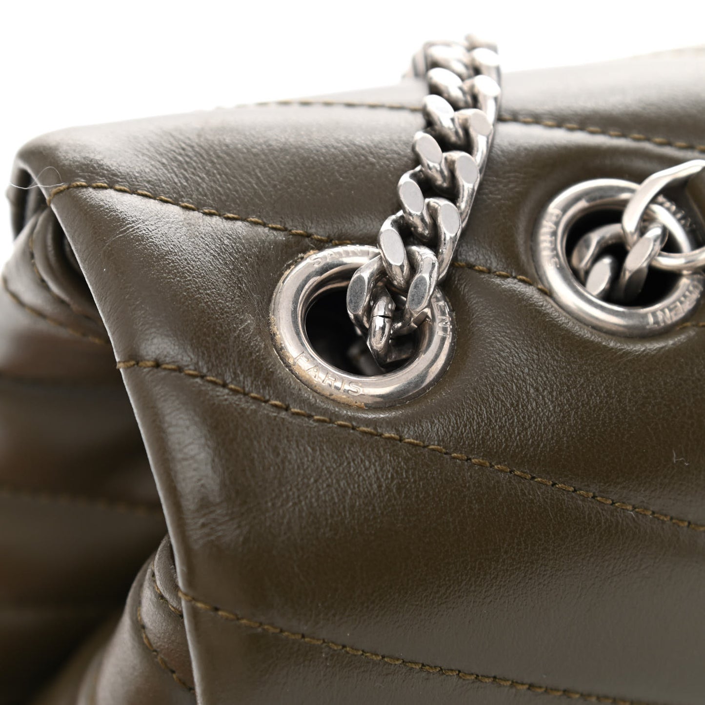 Calfskin Y Quilted Monogram Medium Loulou Chain Satchel Military Olive