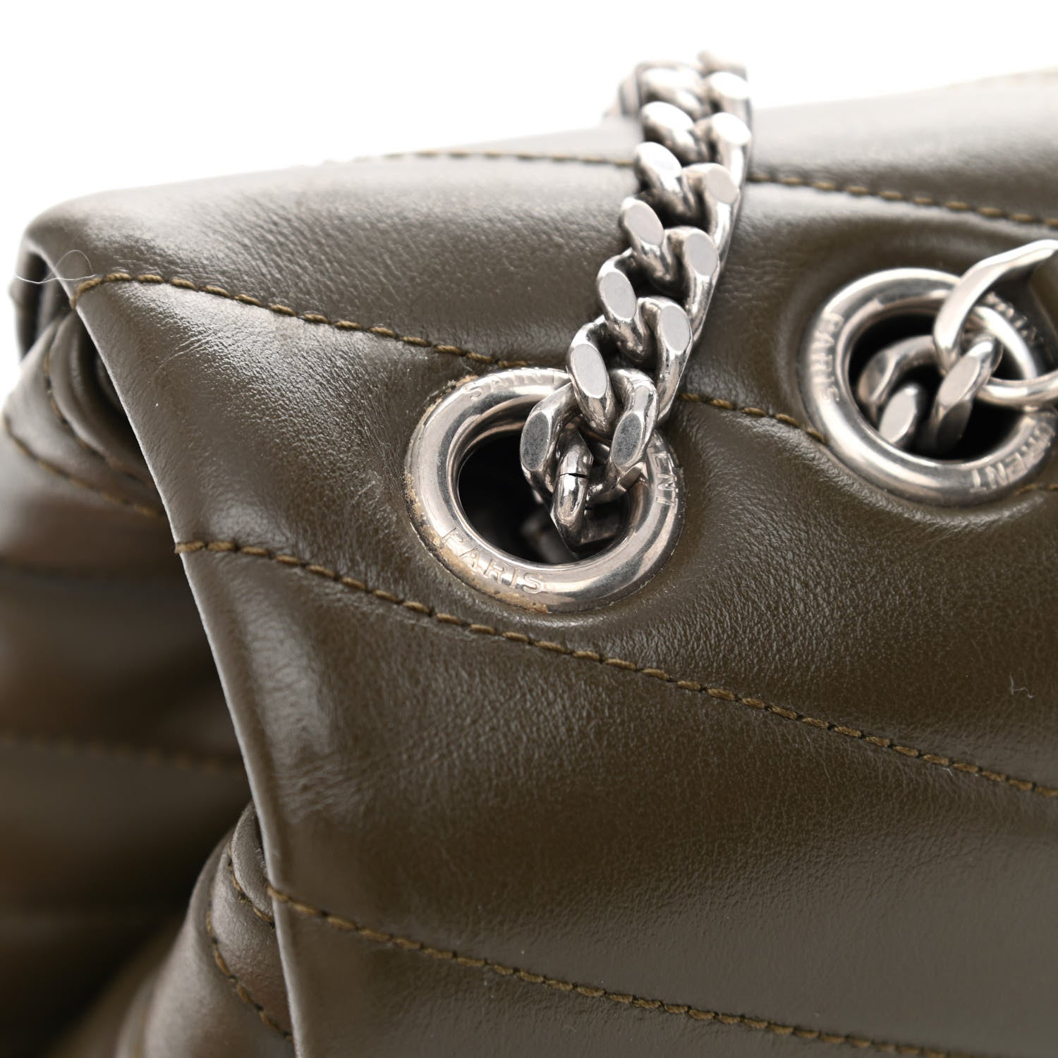 Saint Laurent Calfskin Y Quilted Monogram Medium Loulou Chain Satchel Military Olive 15 of 15