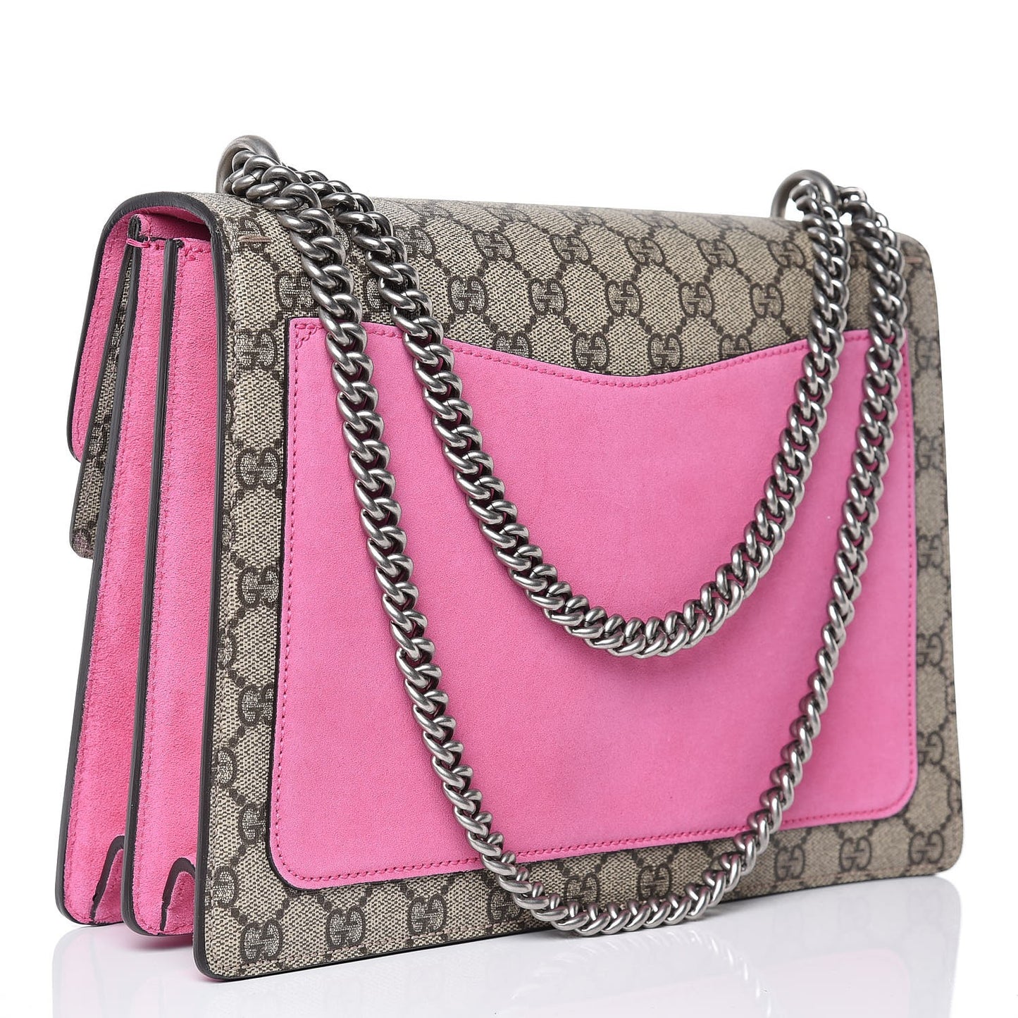 GG Supreme Monogram Suede Pierced Heart Embroidered Medium Dionysus Shoulder Bag Beige Ebony Pink Tropical Flower